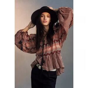 Antik Batik Anthropologie Amelia Cotton Blouse Boho Balloon Sleeve Top 38/S